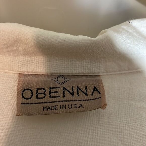 Vintage Obenna 1990s White Cotton Windbreaker Utility Jacket 3/4 Sleeves S - Picture 15 of 16